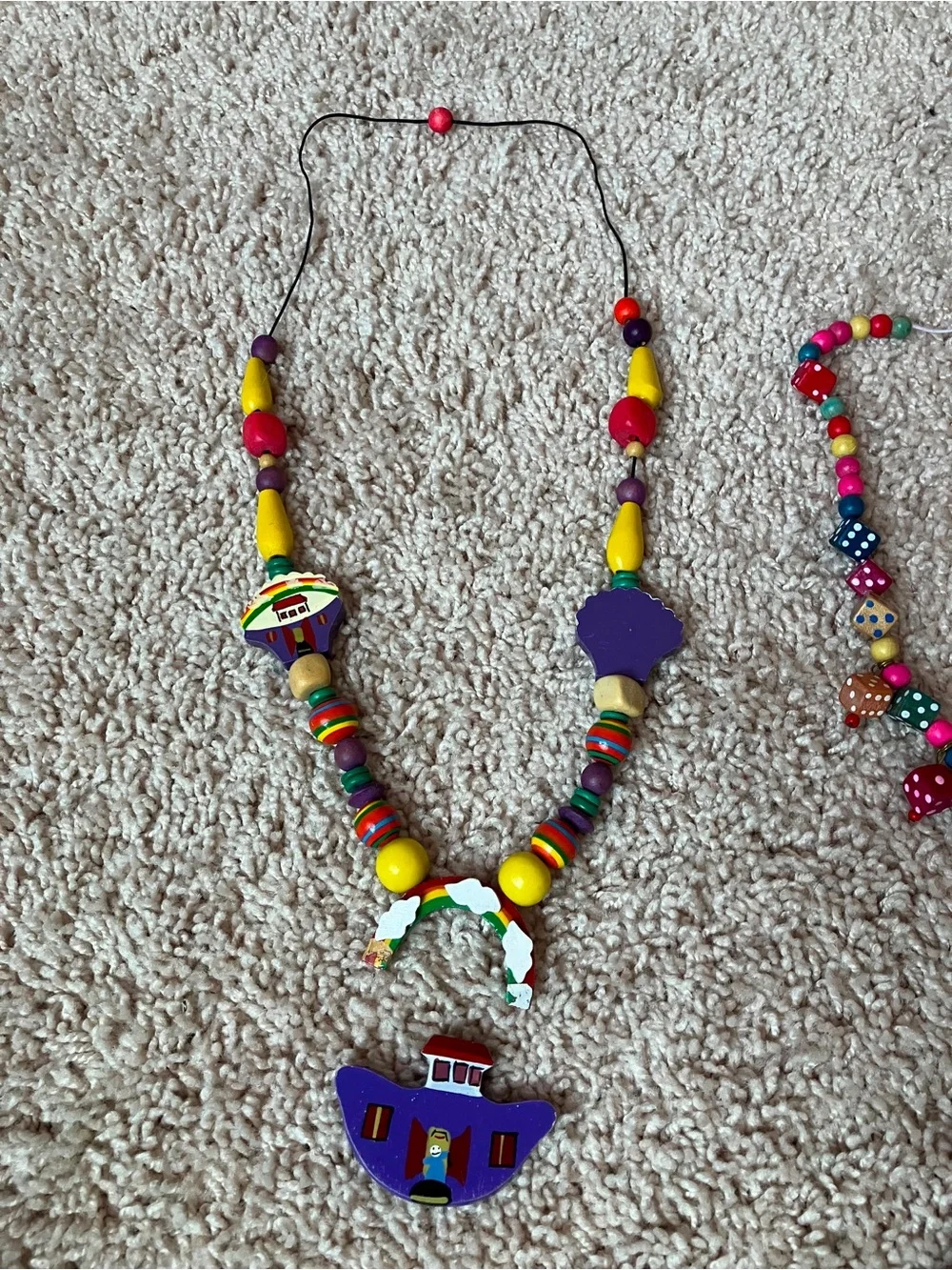 90s Jewlery Set Colorful Wooden Bead Necklace Set for Kids - Multicolor
